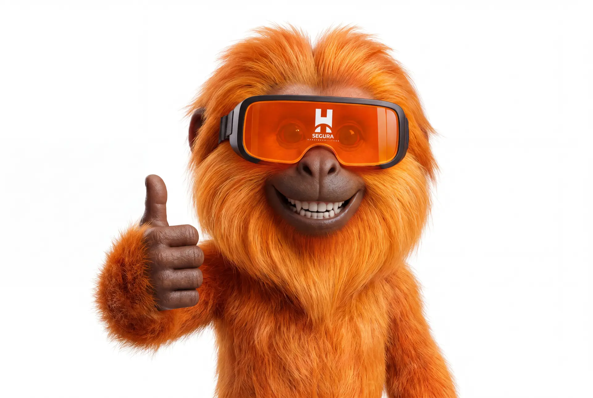 Mascote da Hmídia Comunicação usando óculos de realidade virtual